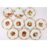 Eight German K.P.M. painted fruit porcelain plates each painted with cluster of fruit to the