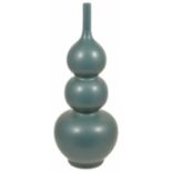A late 20th Century triple gourd monochrome vase of even turquoise glaze impressed Yong Zheng seal