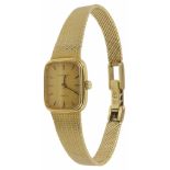 A 9ct gold ladies 'Certina' bracelet wristwatch with quartz movement the soft rectangular dial