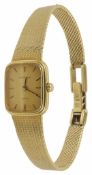 A 9ct gold ladies 'Certina' bracelet wristwatch with quartz movement the soft rectangular dial