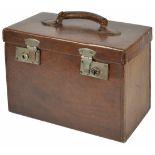 A leather rectangular travelling case, 20th century with leather cover handle and chrome front