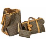 Two Louis Vuitton bags together with a small make-up bag and purse, both bags monogrammed canvas