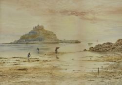 F Walters, watercolour, St Michael's Mount signed and titles lower left, framed 38 x 54 cm.