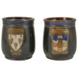 Two Royal Doulton pottery Tobacco jars each with a crest on the front, 'Somerville AD 1879' and '