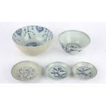 A late Ming Swatow bowl, the interior painted with a heron, another late Ming Swatow bowl painted