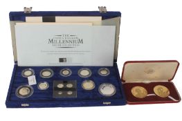 UK Millennium Silver Collection 2000 coins, cased with four Maundy Coins, certificate, together with