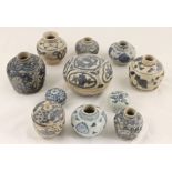 A small collection of Chinese late Ming Swatow blue and white pottery to include a small pot with