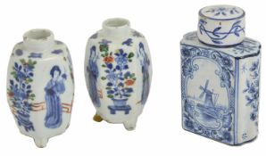 A pair of small Chinese porcelain vases, 18th century of hexagonal shape with oriental figures and