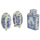 A pair of small Chinese porcelain vases, 18th century of hexagonal shape with oriental figures and