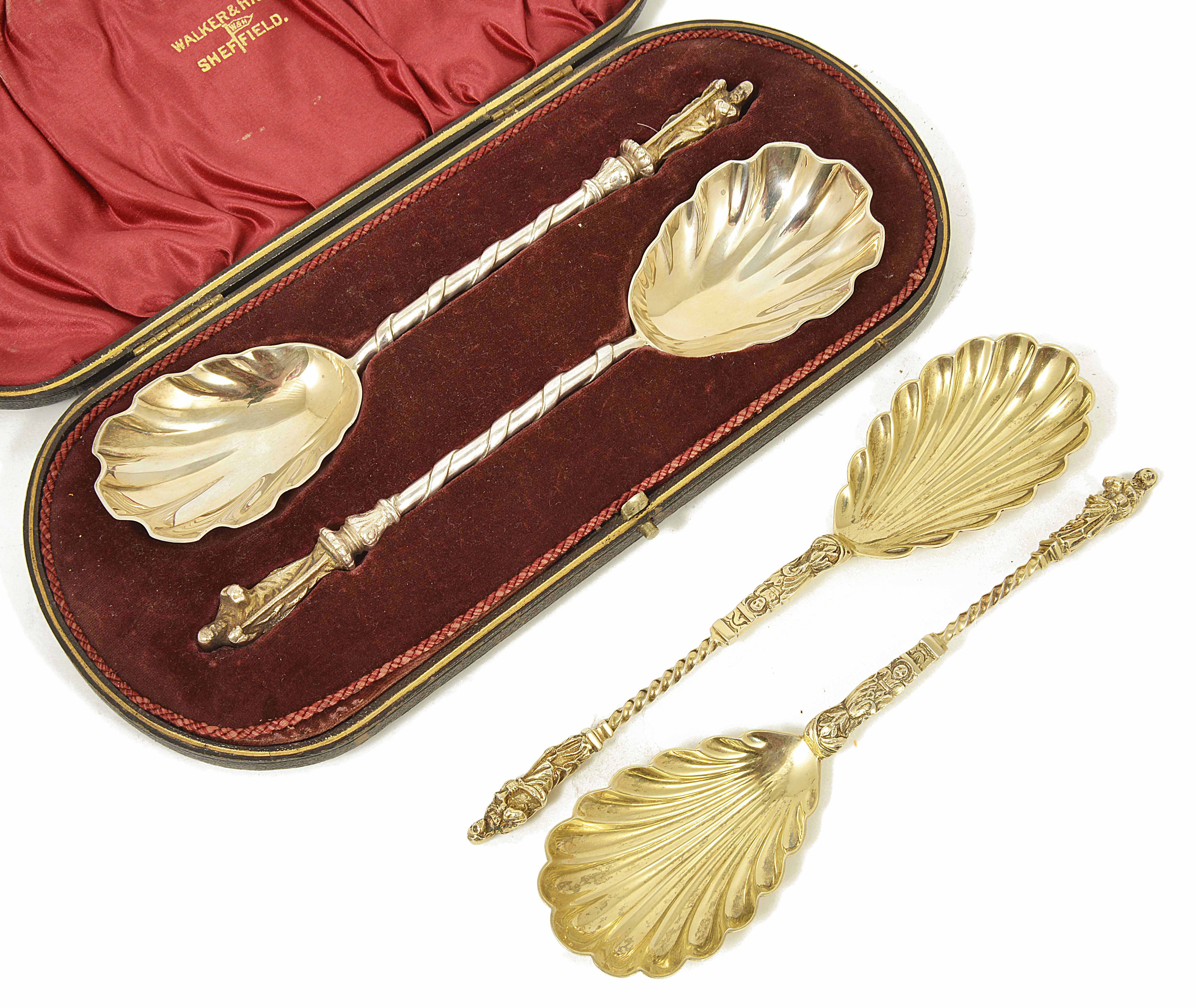 A pair of Edwardian silver gilt Apostle spoons, London 1901 the apostle terminal with barley twist