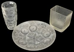 A 1930's Art Deco frosted glass shallow bowl moulded with stylised flowers and leaves together