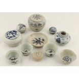 A collection of Chinese Swatow blue and white porcelain, late Ming Dynasty to include a small