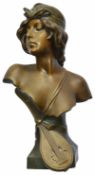 Aristide De Ranieri, Italian (1865 - 1929) an Art Nouveau Spelter bust of a lady wearing a head