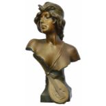 Aristide De Ranieri, Italian (1865 - 1929) an Art Nouveau Spelter bust of a lady wearing a head