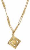 A Continental contemporary 18ct gold fancy link long neck chain necklace with pendant the chain of