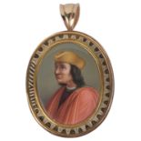 A very fine antique enamel portrait miniature the finely enamel portrait mounted in an early black