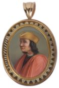 A very fine antique enamel portrait miniature the finely enamel portrait mounted in an early black