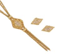 A contemporary Mexican 18K three colour gold woven necklace and earrings the articulated neck