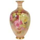 A Royal Worcester rose jar with lid, by Harry Martin, dated 1911 the shaped gilt finial lid above