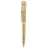 An Indian ivory paper knife, late 19th century with elephant carved termination above acanthus