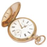 A Georges Favre Jacot 14K gold full hunter pocket watch the closed case with white enamel dial