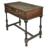 An oak box on stand, late 17th century and later of rectangular form with metal strap hinged plank