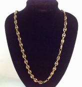A 9ct gold anchor link long neck chain formed of even sized links, approximately 75 cm in length,