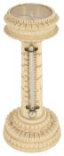 A late 19th century ivory compass thermometer, in the form of a column with circular compass inset