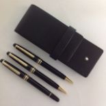 A Mont Blanc Meisterstuck three piece suite of pencil, rollerball and ballpoint, in a Mont Blanc