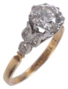 A large single stone diamond set ring approx. size 1.60ct, the stone in 18ct and platinum foliate