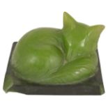 Amalric Walter (French 1870 - 1959) a green pate-de-verre model of a fox cub seated upon a plinth