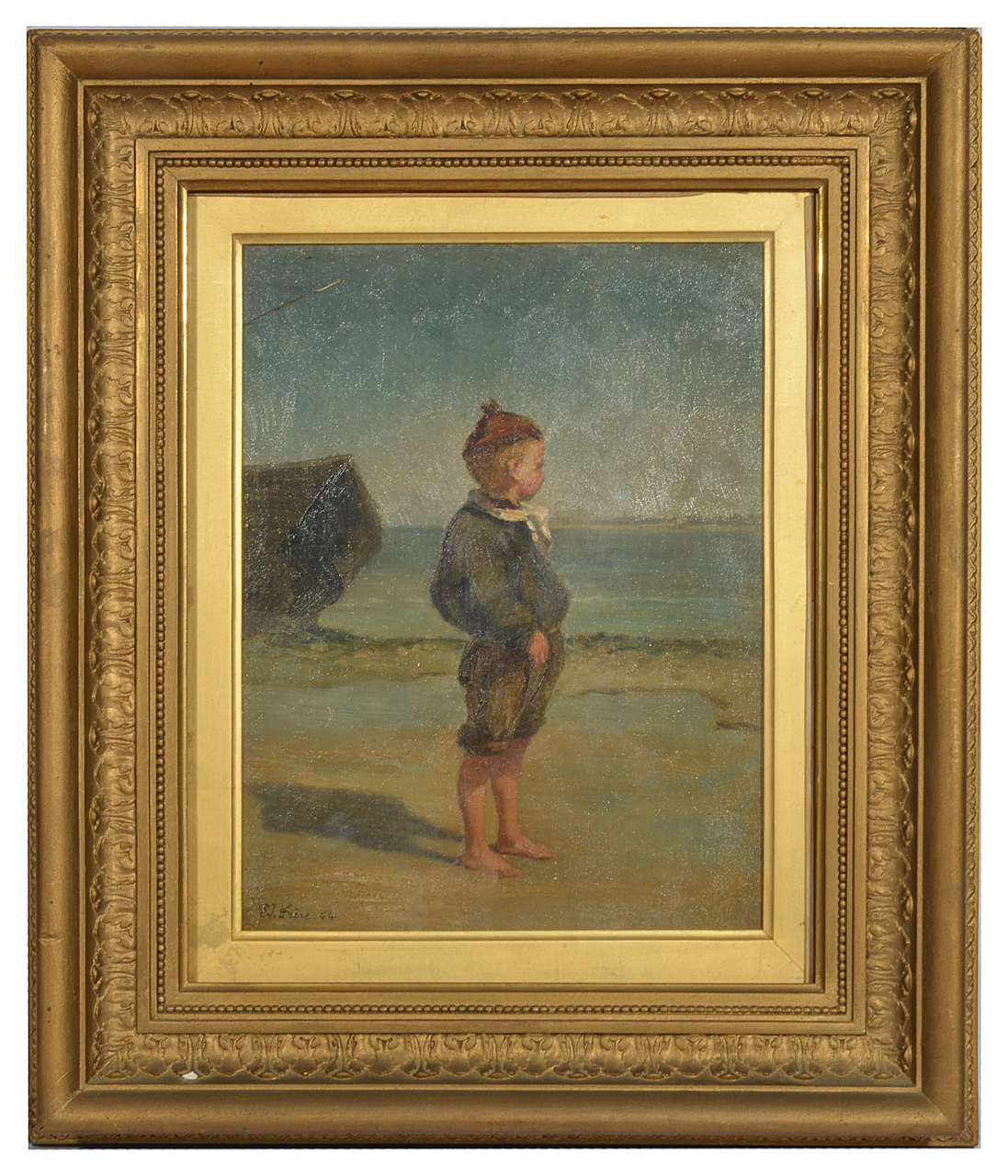 Follower of Edouard Frere 'Boy looking out to sea' bears the signature lower left E.J. Frere 64, oil