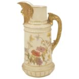 A Worcester blush ivory face mask jug, dated 1889 of cylindrical form with a gilt face mask spout,