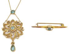 A delicate seed pearl 15ct. gold mounted floral cluster pendant necklace circa 1900, having