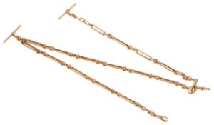 An impressive late Victorian/early Edwardian rose gold watch Albert chain of fancy long and cable