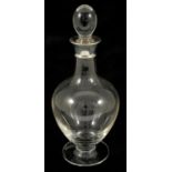 A Darlington glass decanter with silver collar, London 1996 the tear drop stopper above a silver