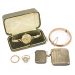 A small collection of gold and silver items to include a ladies Edwardian 9ct gold cased