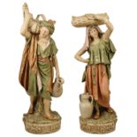 A tall pair of Royal Dux Water Carrier Figurines, late 19th/early 20th century of tall