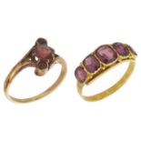 An attractive Victorian five stone almandine garnet ring the 15ct gold mount with thread twist