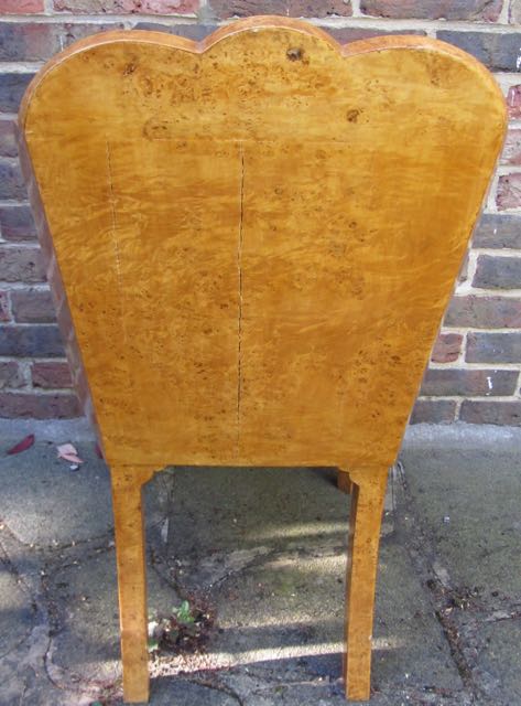 A suite of four Art Deco birds-eye maple dining chairs, with cloud burst canted backs above square - Image 3 of 4