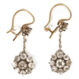 A pair of delicate Victorian diamond cluster drop earrings the circular 'daisy' diamond cluster with