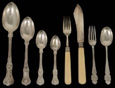 A collection of silver flatware together with a small collection of bone handled silver knives and