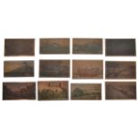 A collection of twelve acid etched copper plates of steam locomotives, (12) 12.5 x 8 cm
