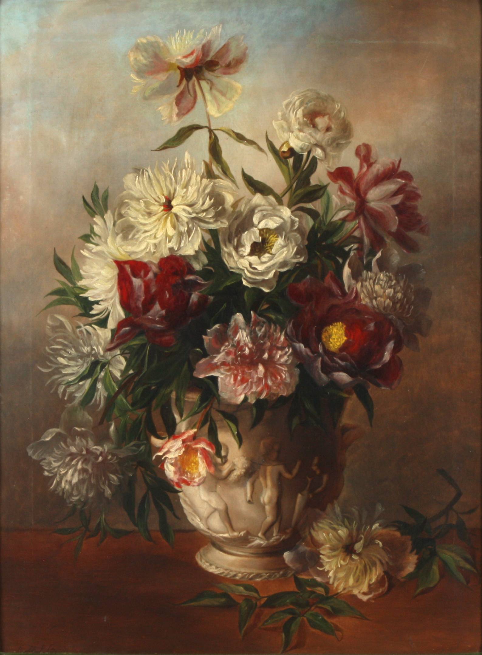 English School, 19th century a still life of flowers in a vase, monogrammed and dated '81 lower