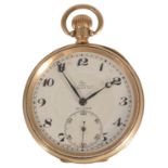 A Rolex 9ct gold pocket watch the white enamel dial with Arabic numeral hours, baton minutes with