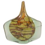 A Mdina Axe Head glass vase, dated 1979 of axe head form with greenish body colour, with brown and
