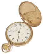 A Waltham USA 9ct gold full hunter pocket watch the closed case with white dial and Roman numeral