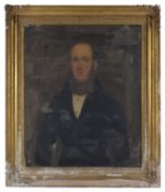 An early 19th century portrait of a gentleman oil on canvas, label to reverse Sir Paulis Irving.