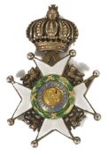 An antique Ducal Saxe Ernestine House order miniature medallion silver gilt and enamel bearing