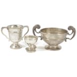 Three silver trophy cups, Sheffield 1952, Birmingham 1921 & 1932, a silver twin handled trophy